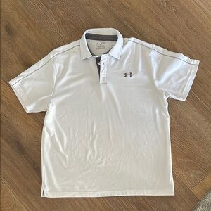 Under Armour Men's White Polo Shirt with grey details. Heat gear. Size XL.